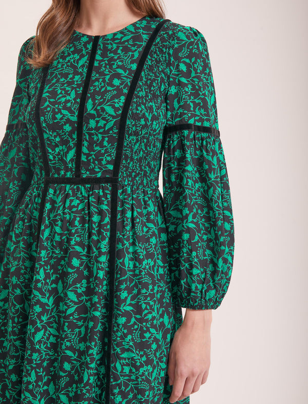 Paige Cotton Maxi Dress - Green Bramble Print