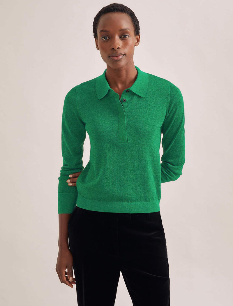 Josie Lurex Collared Jumper - Emerald Green