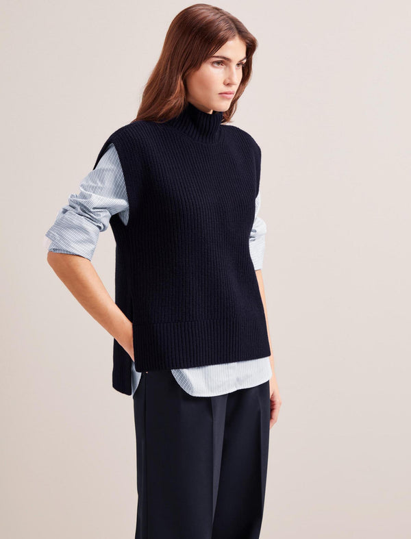 Janice Wool Funnel Neck Sleeveless Jumper - Navy