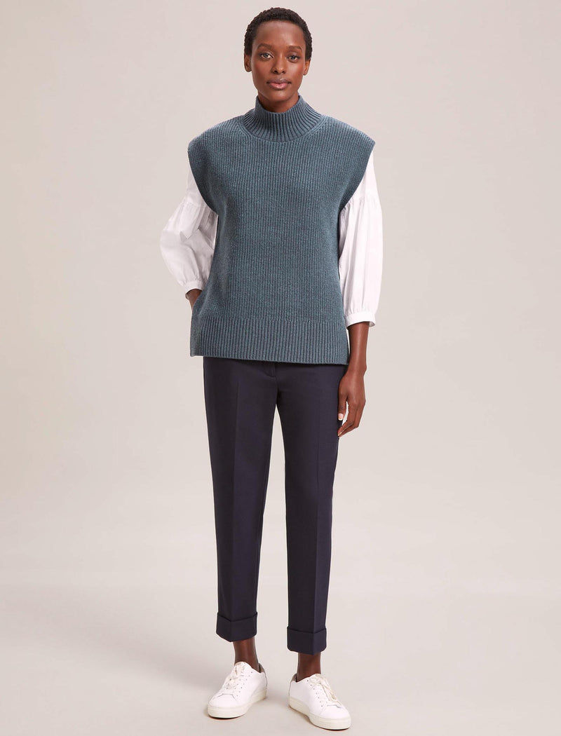 Janice Wool Funnel Neck Sleeveless Jumper - Slate Blue