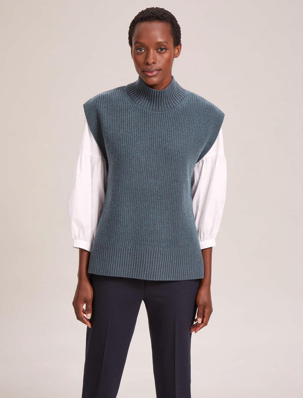 Janice Wool Funnel Neck Sleeveless Jumper - Slate Blue