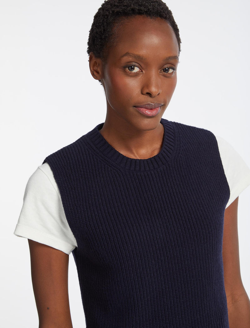 Janie Wool Round Neck Sleeveless Jumper - Navy