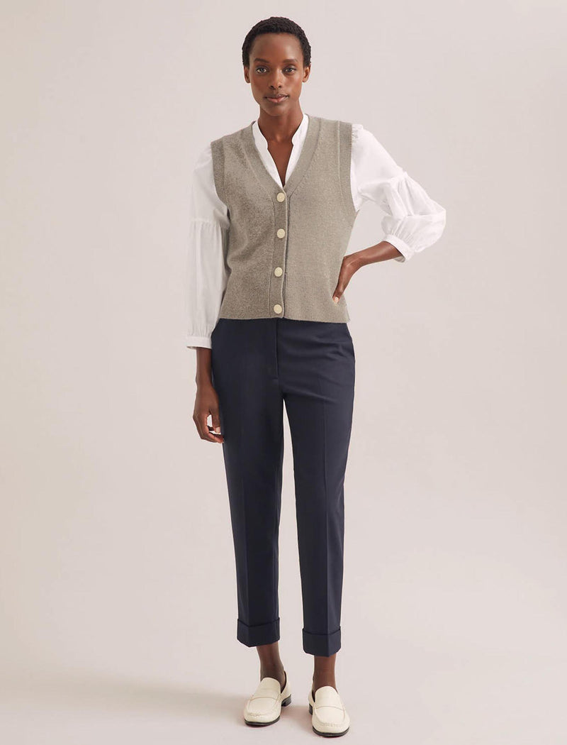 Meryl Wool V Neck Waistcoat - Taupe