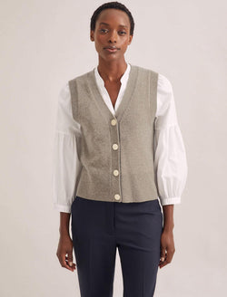 Meryl Wool V Neck Waistcoat - Taupe