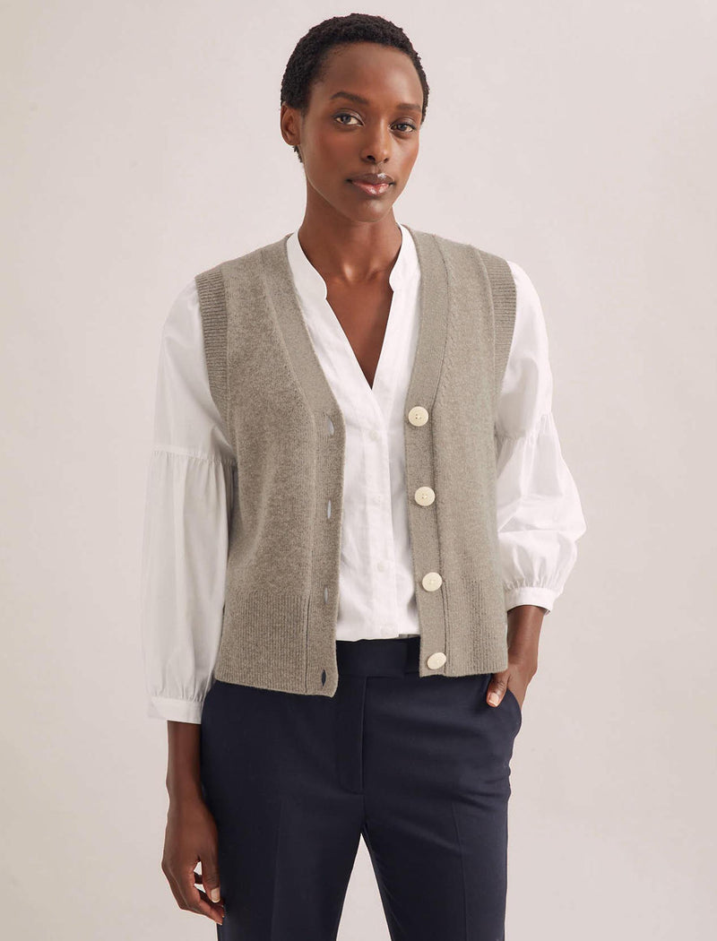 Meryl Wool V Neck Waistcoat - Taupe