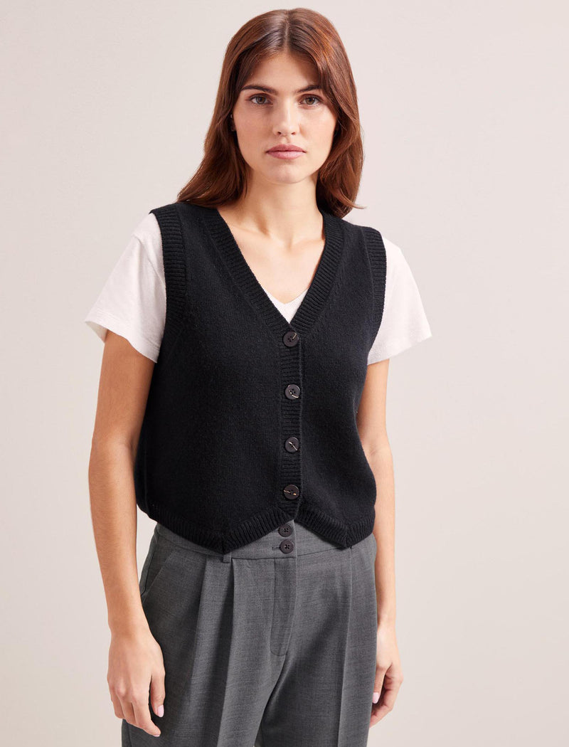 Wesley Cashmere Blend V Neck Waistcoat - Black