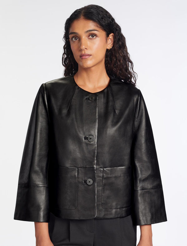 Leah Leather Cropped Jacket - Black