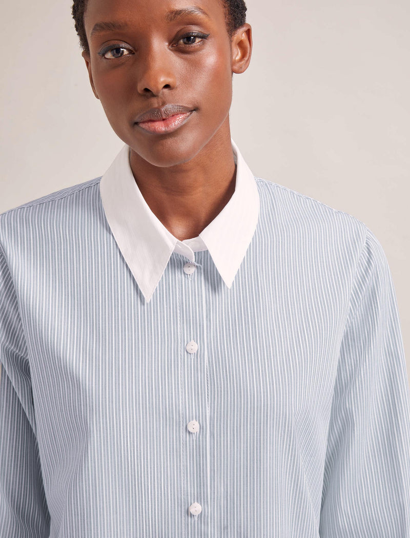 Seymour Organic Cotton Shirt - Blue White Stripe