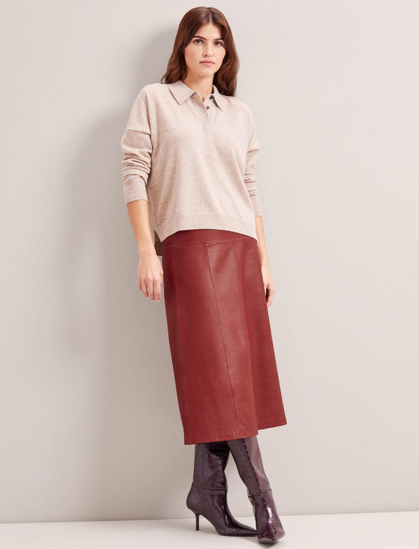 Tiana Leather Midi Skirt - Red