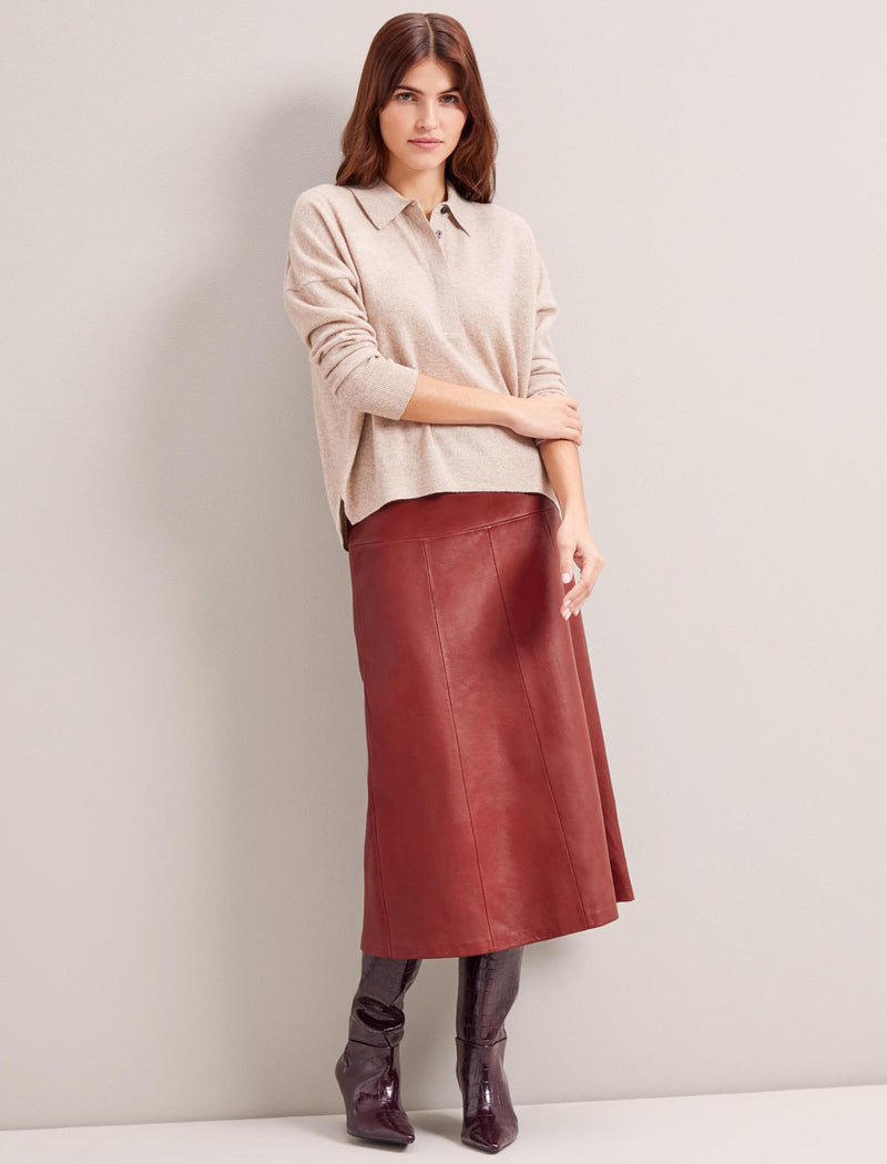 Tiana Leather Midi Skirt - Red