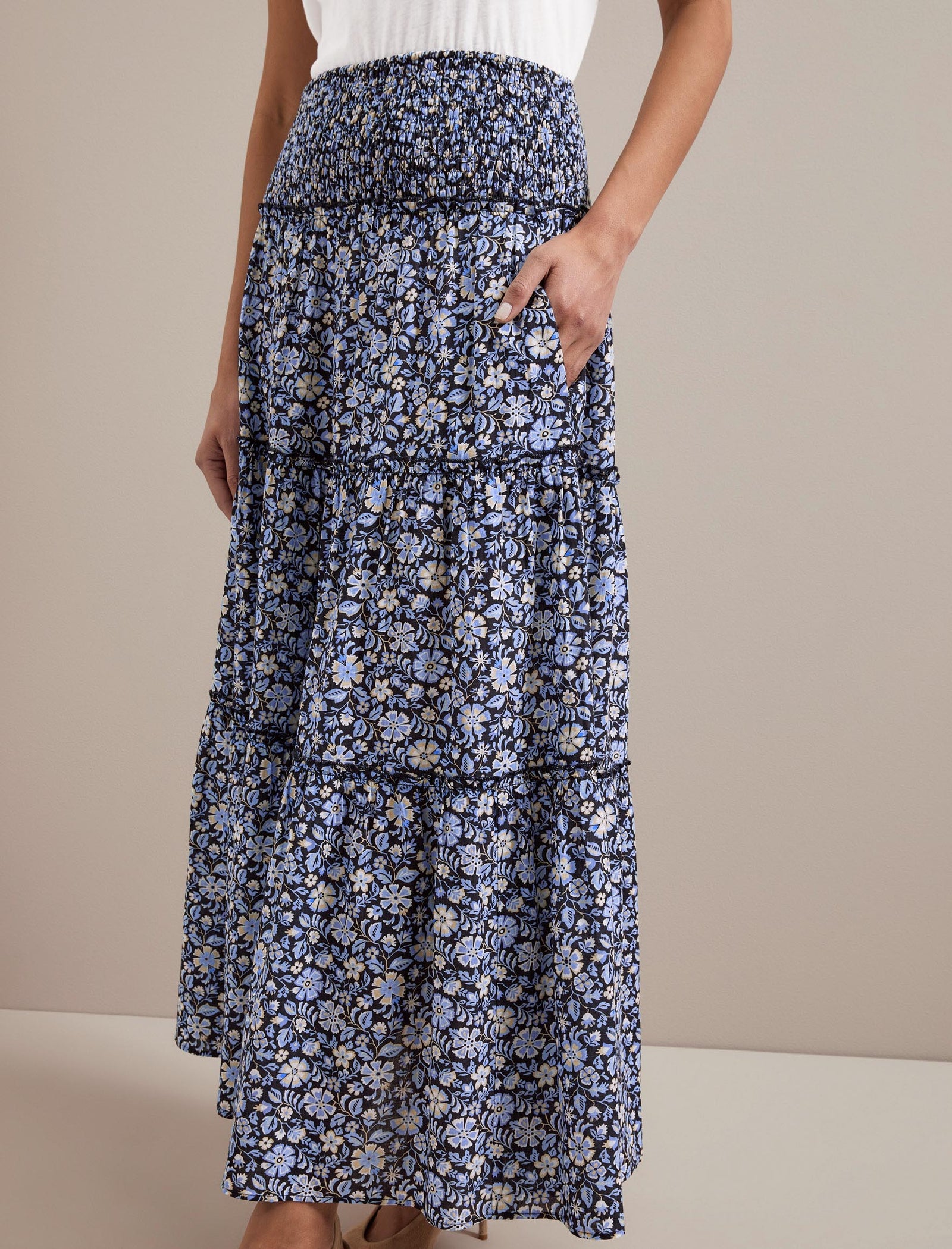 Kira Cotton Voile Tiered Maxi Skirt with Shirred Waist Kira Cotton Voile Tiered Maxi Skirt with Shirred Waist