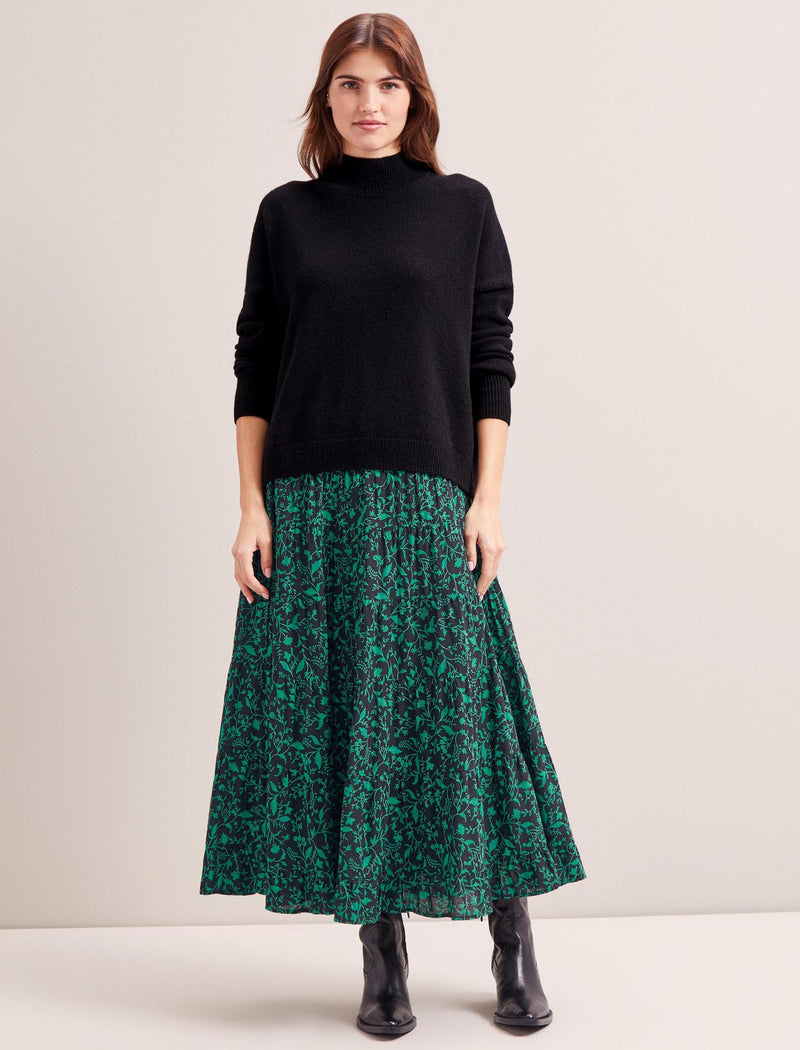 Sawyer Cotton Maxi Skirt - Green Bramble Print