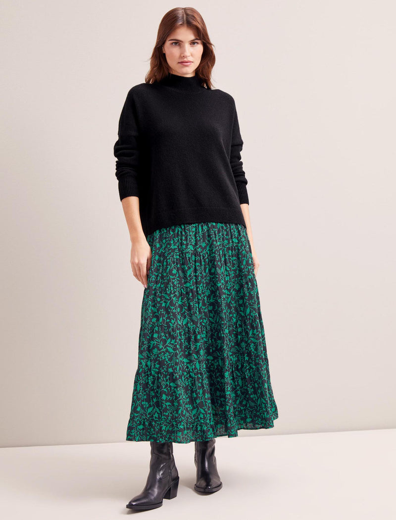 Sawyer Cotton Maxi Skirt - Green Bramble Print