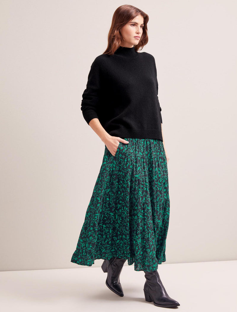 Sawyer Cotton Maxi Skirt - Green Bramble Print