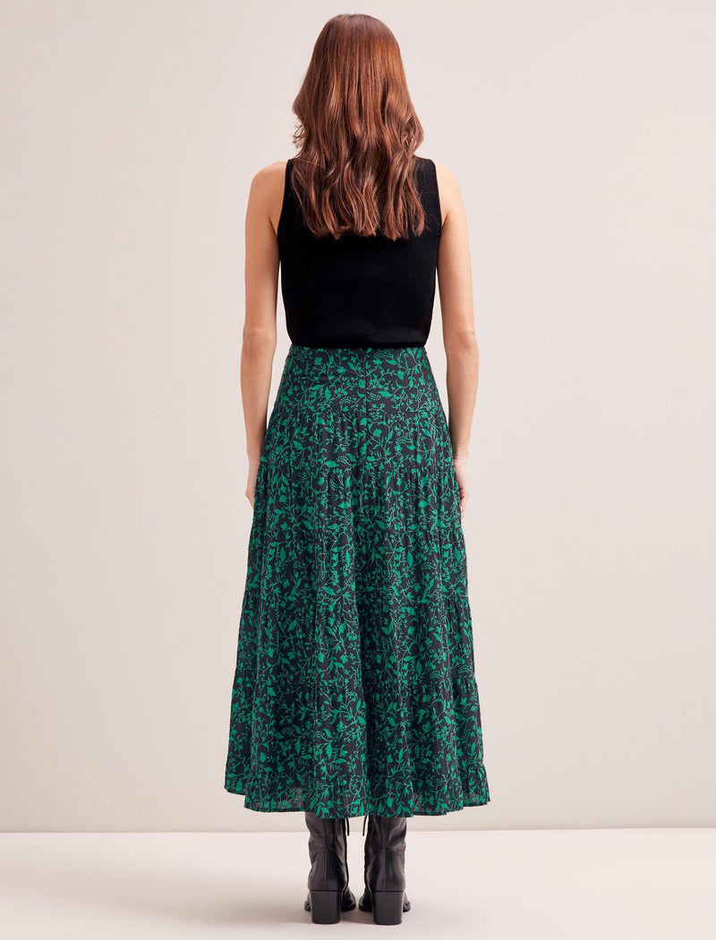 Sawyer Cotton Maxi Skirt - Green Bramble Print