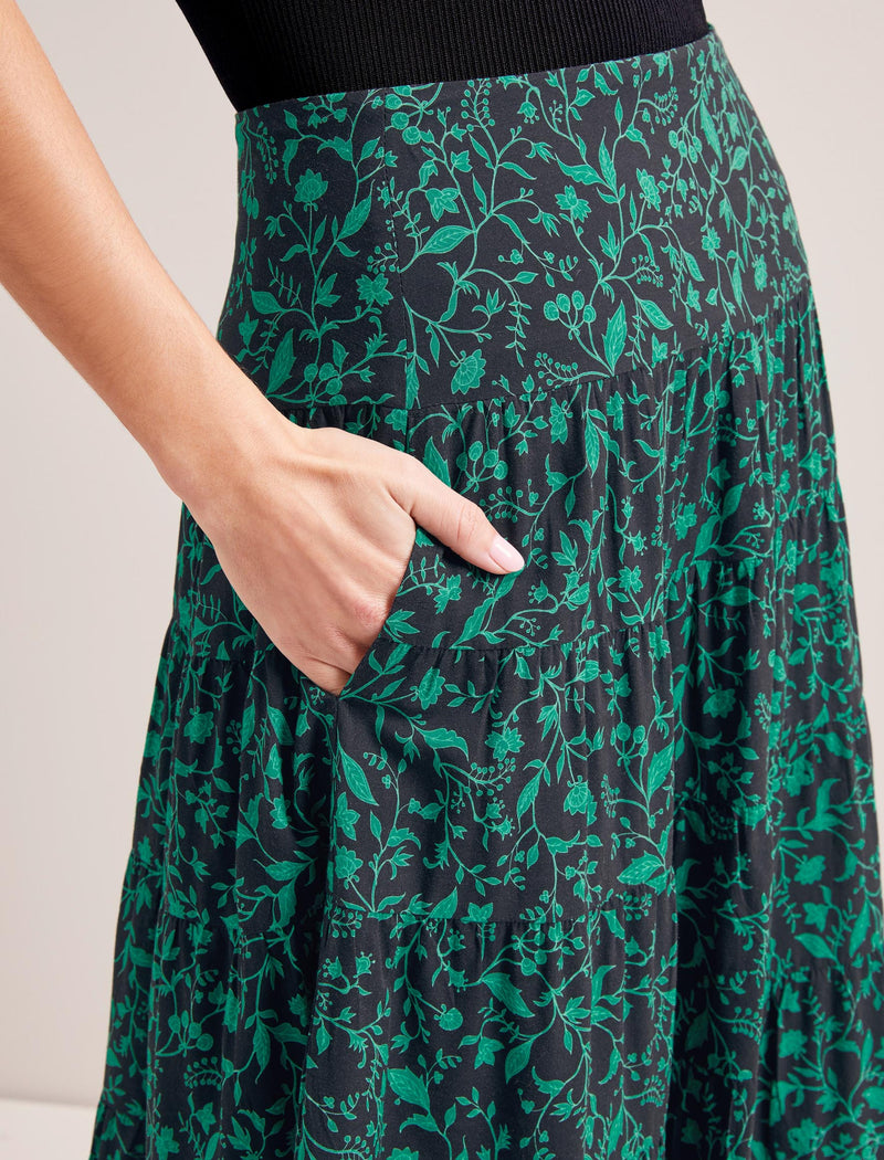 Sawyer Cotton Maxi Skirt - Green Bramble Print