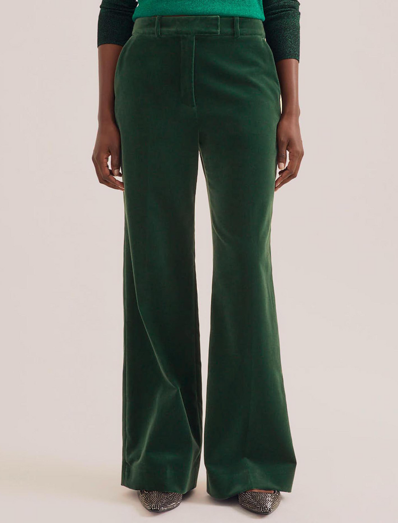 Taylor Velvet Wide Leg Trouser - Forest Green
