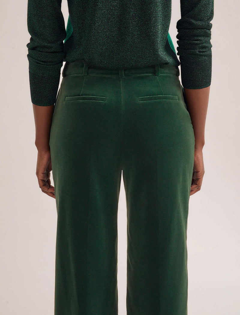 Taylor Velvet Wide Leg Trouser - Forest Green