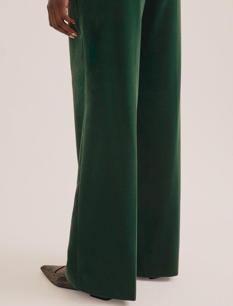 Taylor Velvet Wide Leg Trouser in Forest Green