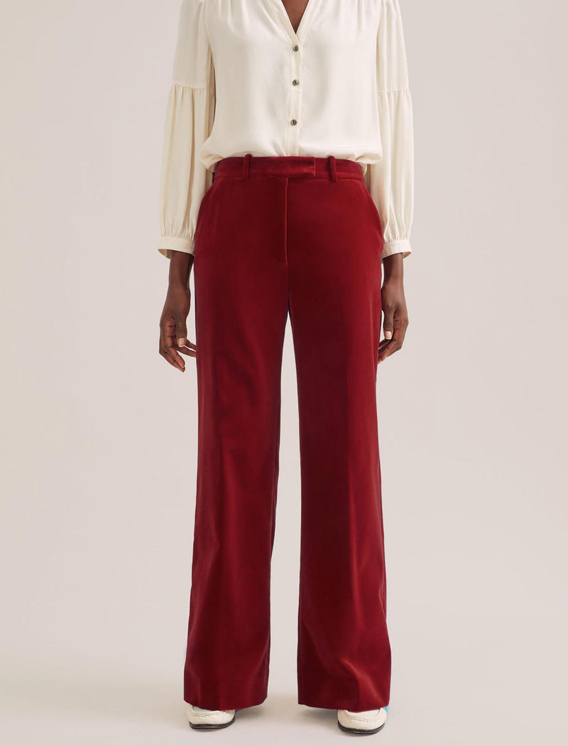 Taylor Velvet Wide Leg Trouser - Red