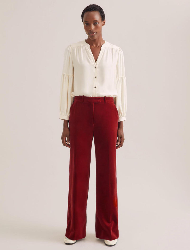 Taylor Velvet Wide Leg Trouser - Red