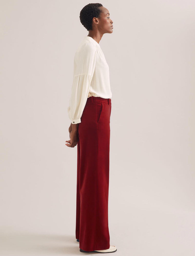 Taylor Velvet Wide Leg Trouser - Red