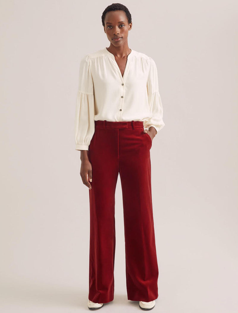 Taylor Velvet Wide Leg Trouser in Red