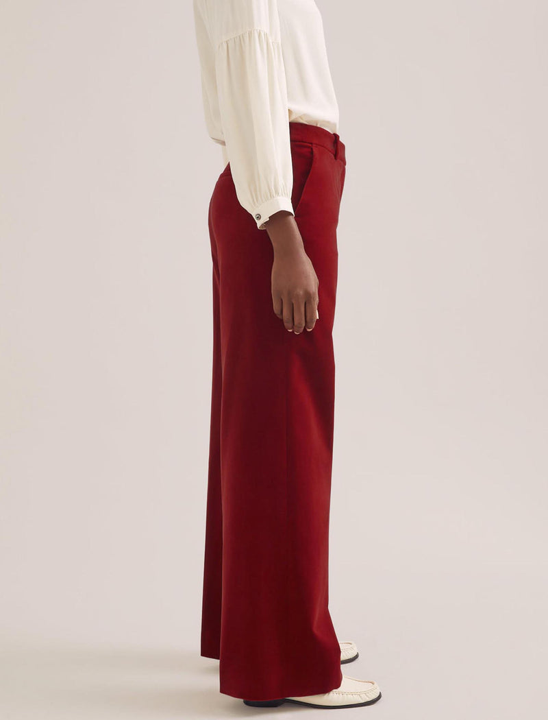 Taylor Velvet Wide Leg Trouser - Red