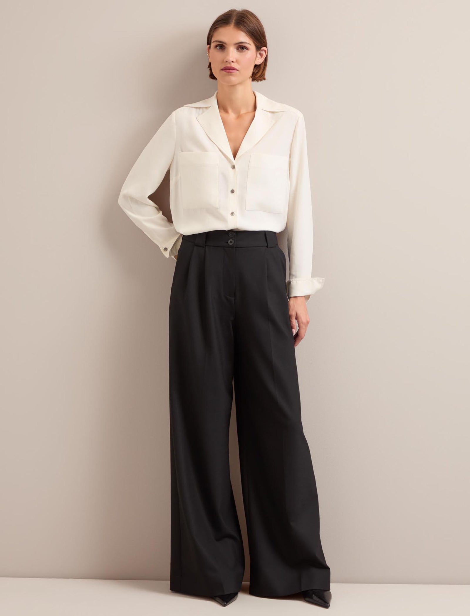 Super130's WORSTED WOOL LIGHT GABARDINE WIDE PANTS｜TOP