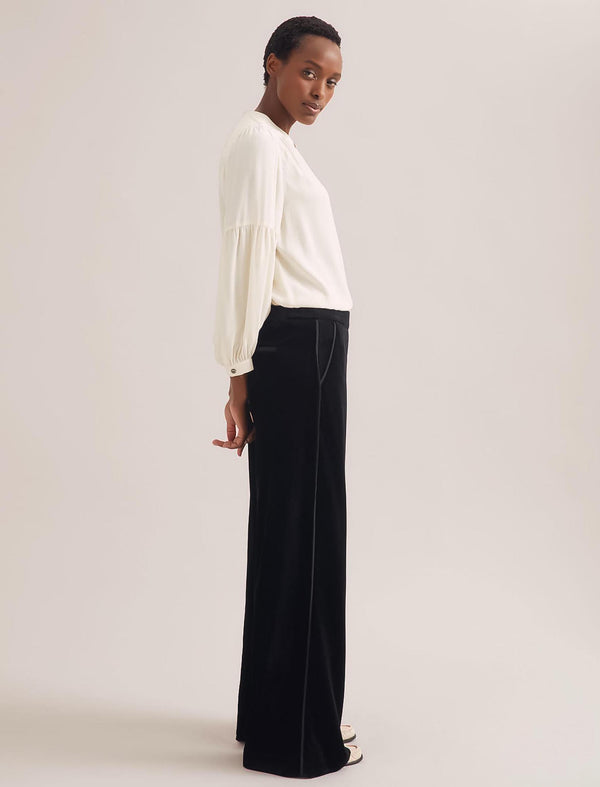 Toni Velvet Wide Leg Trouser - Black