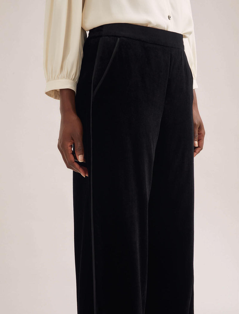 Toni Velvet Wide Leg Trouser - Black