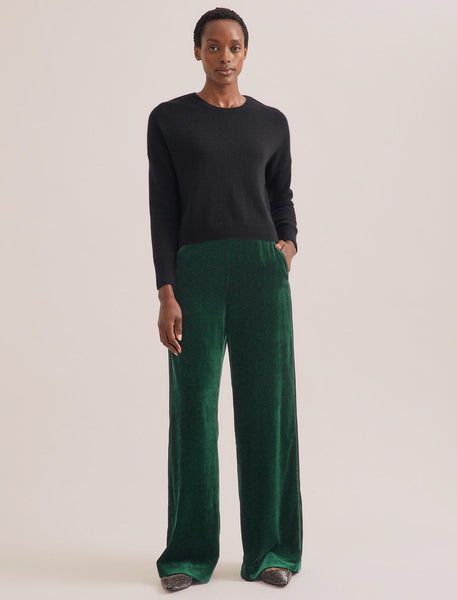 Toni Relaxed Velvet Wide Leg Trouser - Green