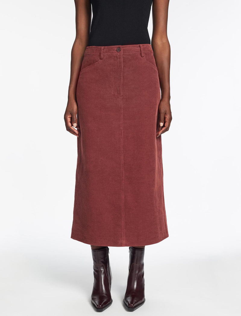 Shona Corduroy A Line Midi Skirt - Dark Rose