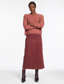 Shona Corduroy A Line Midi Skirt - Dark Rose