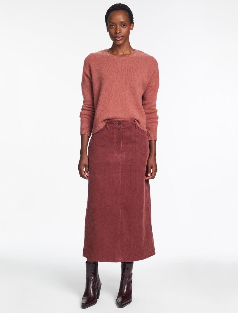 Shona Corduroy A Line Midi Skirt - Dark Rose