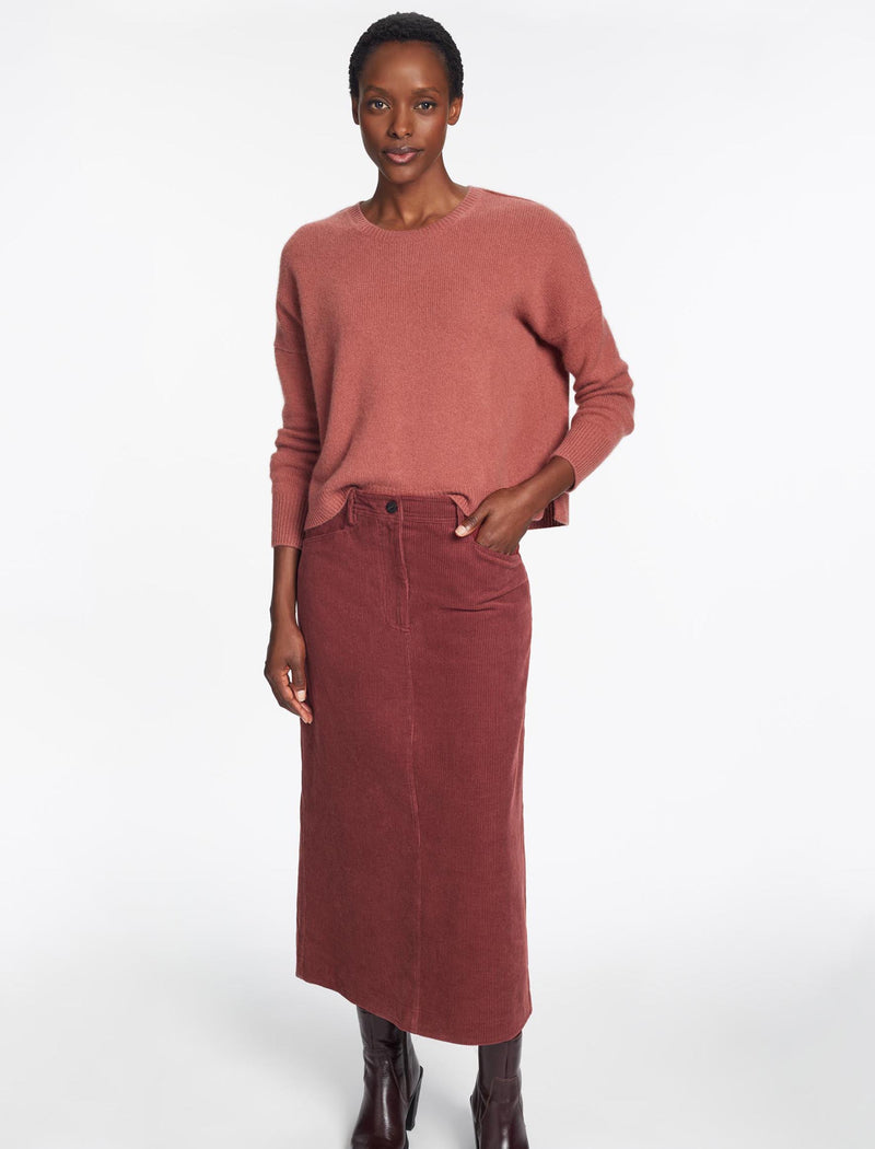 Shona Corduroy A Line Midi Skirt - Dark Rose