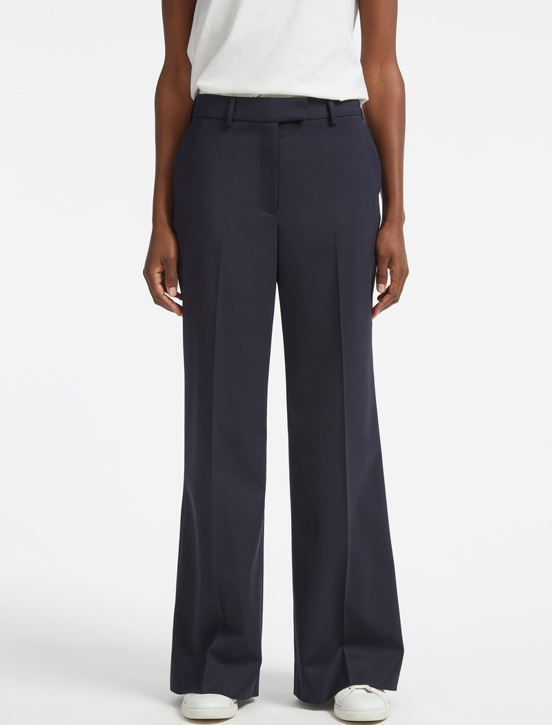 Terence Wide Leg Stretch Wool Blend Easy Trouser in Navy