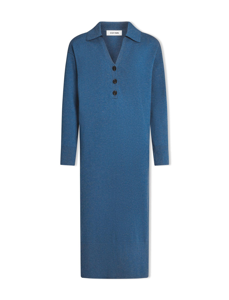 Eleanor Wool Knit Dress - Mid Blue