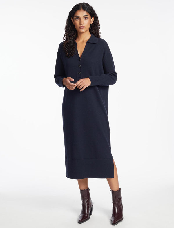 Eleanor Wool Knit Dress - Navy