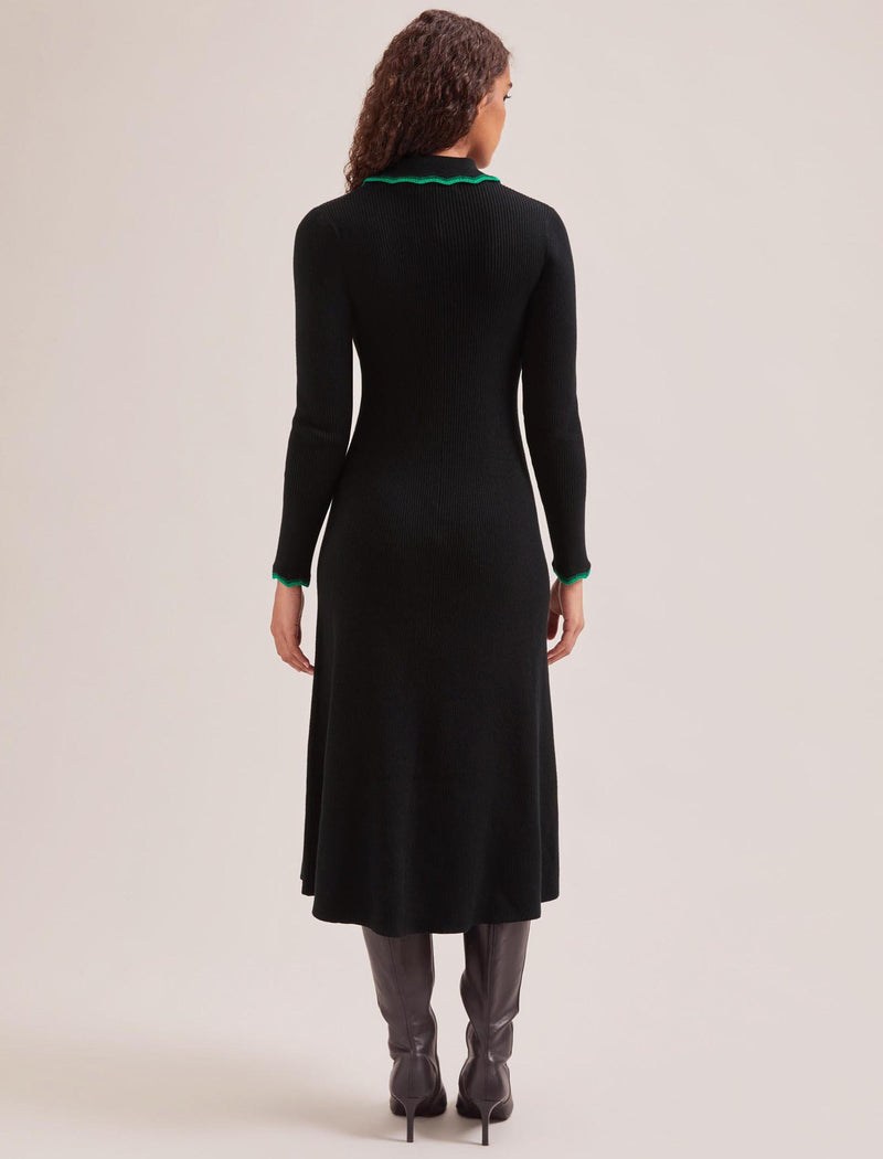 Josie Wool Knit Dress - Black Emerald Green