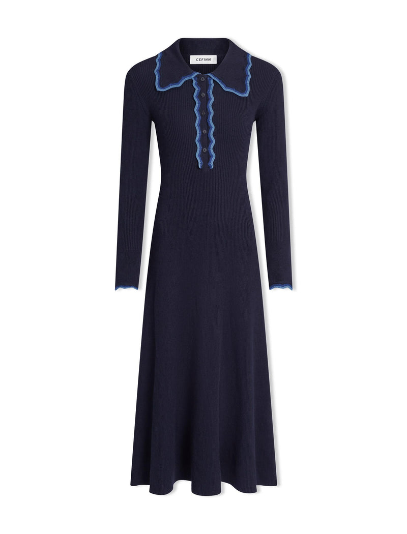 Josie Wool Knit Dress - Navy Blue
