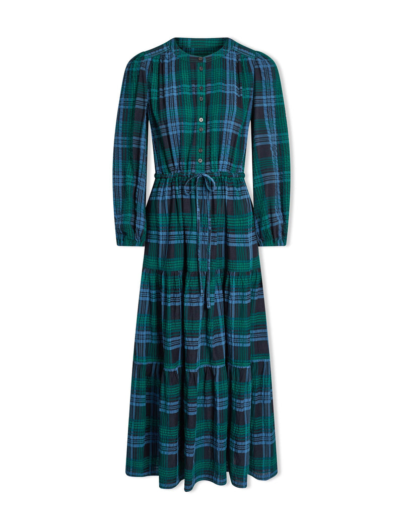 Alice Organic Cotton Seersucker Maxi Dress - Navy Green