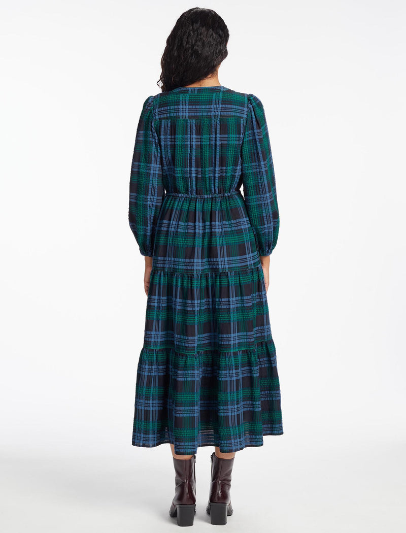 Alice Organic Cotton Seersucker Maxi Dress - Navy Green