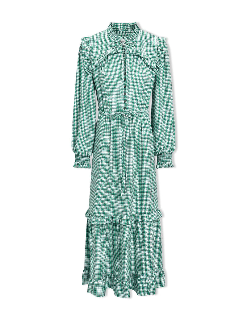 Loretta Maxi Dress - Ecru Green Houndstooth Print
