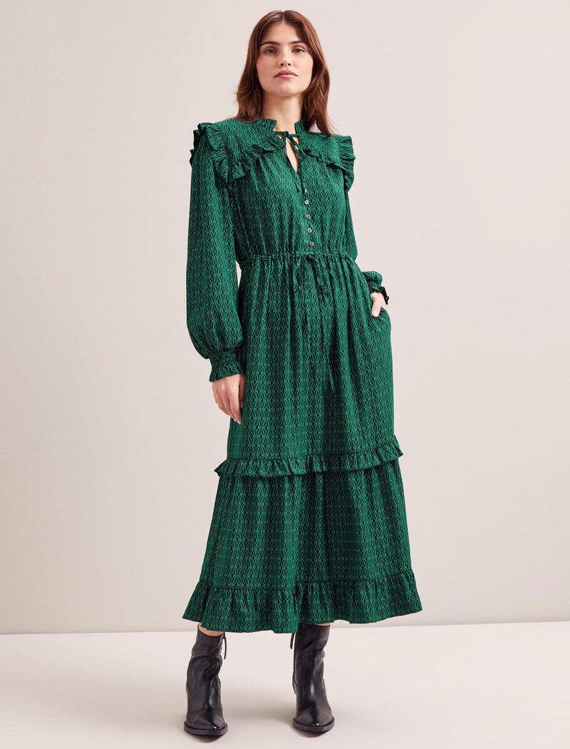 Loretta Maxi Dress - Green Black Trellis Print
