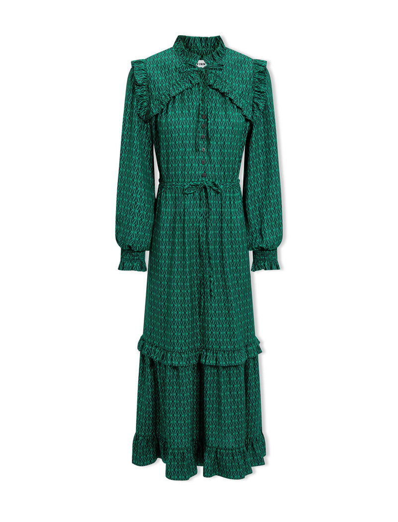 Loretta Maxi Dress - Green Black Trellis Print