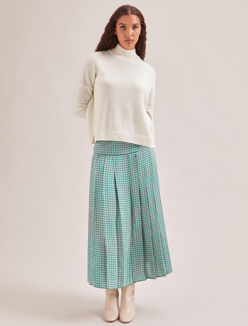 Sienna Maxi Skirt - Ecru Green Houndstooth Print