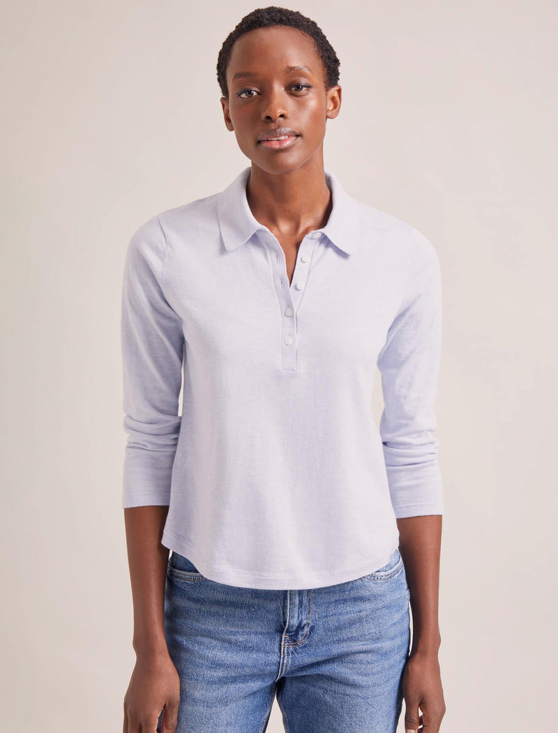 Morgan Cotton Silk Fine Knit Collared 3/4 Length Sleeve T-shirt - Pale Blue