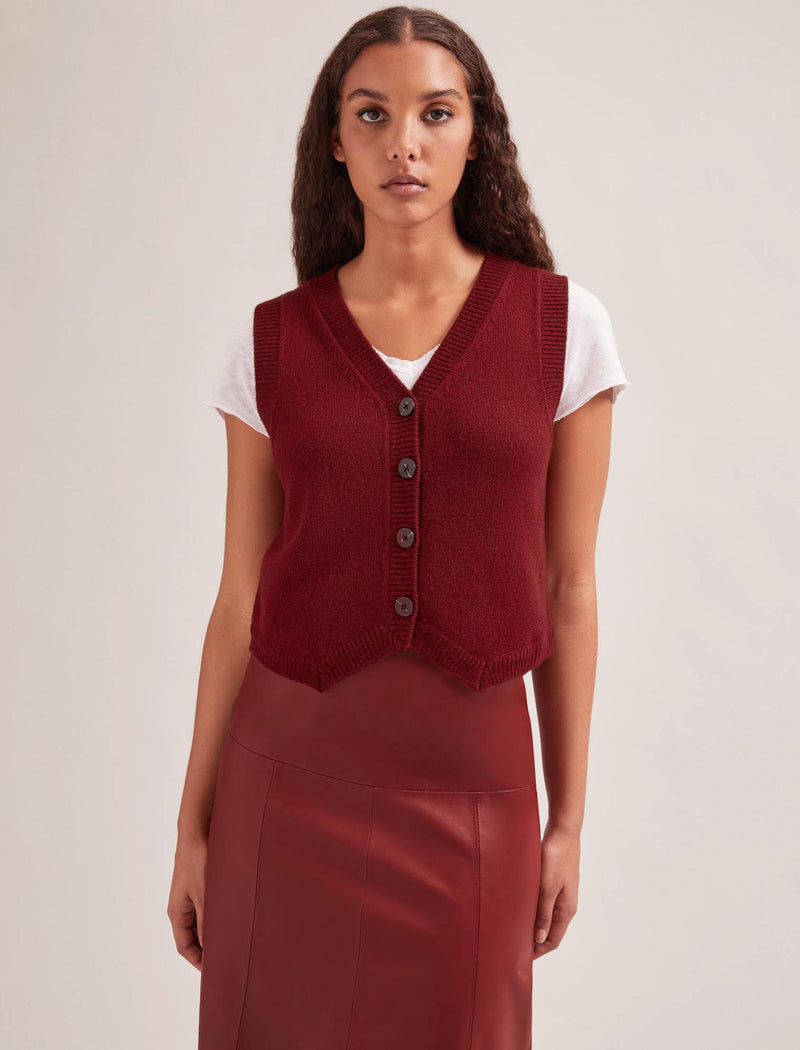 Wesley Cashmere Blend V Neck Waistcoat - Dark Red