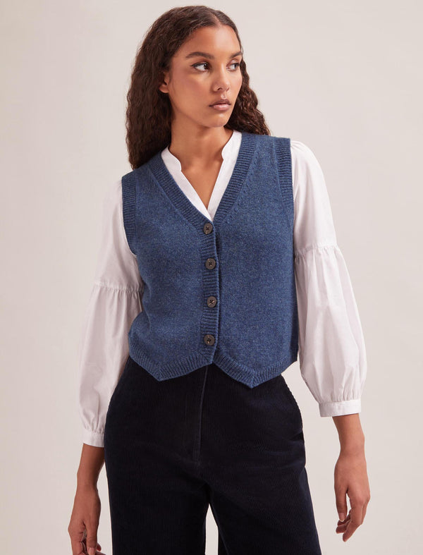 Wesley Cashmere Blend V Neck Waistcoat - Denim Blue